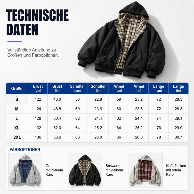 📢📢50% Rabatt!!! 🎉✨ Unisex Wendbare Karierte Kapuzenjacke mit Reißverschluss