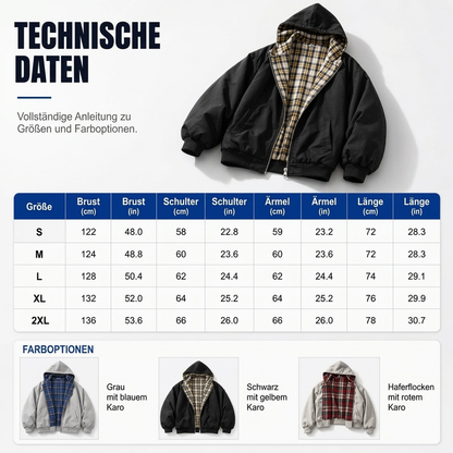 📢📢50% Rabatt!!! 🎉✨ Unisex Wendbare Karierte Kapuzenjacke mit Reißverschluss