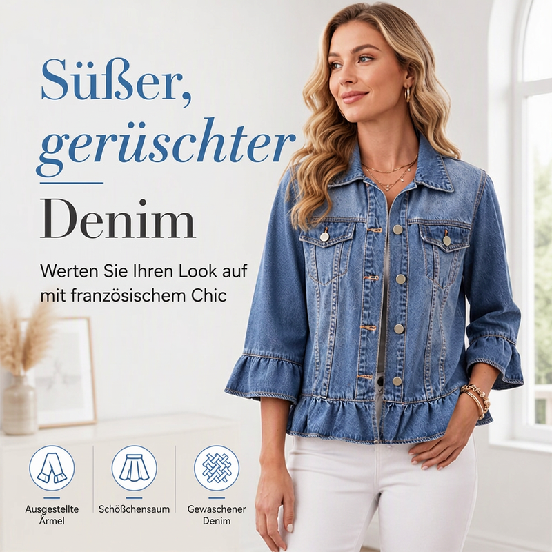 📢📢50% Rabatt!!! 🎉✨ Jeansjacke für Damen mit Rüschensaum & Cropped-Passform