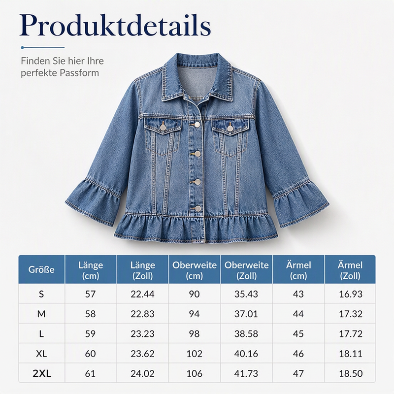 📢📢50% Rabatt!!! 🎉✨ Jeansjacke für Damen mit Rüschensaum & Cropped-Passform