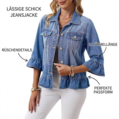 📢📢50% Rabatt!!! 🎉✨ Jeansjacke für Damen mit Rüschensaum & Cropped-Passform