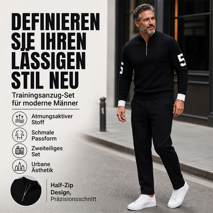 Herren-Casual-Set mit halblangem Reißverschluss: Pullover und Hose