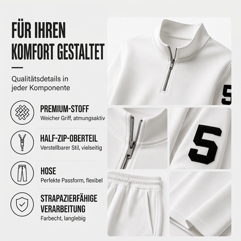 Herren-Casual-Set mit halblangem Reißverschluss: Pullover und Hose