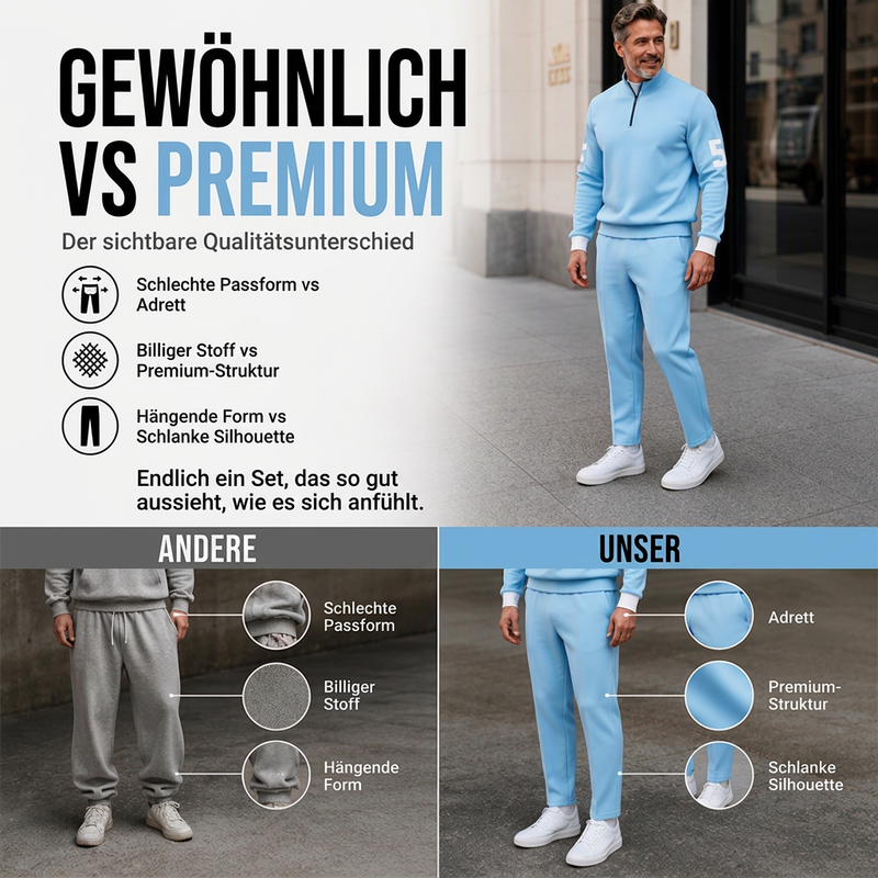 Herren-Casual-Set mit halblangem Reißverschluss: Pullover und Hose