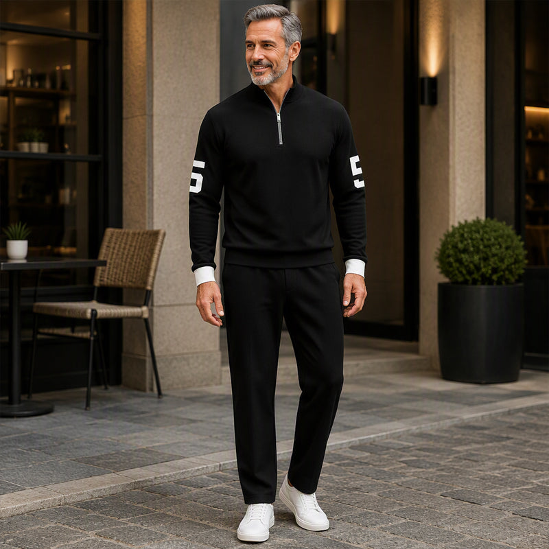Herren-Casual-Set mit halblangem Reißverschluss: Pullover und Hose