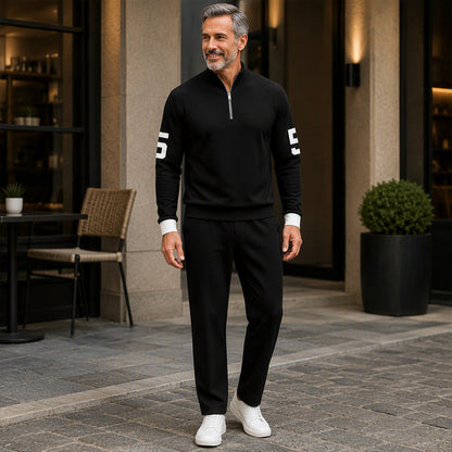Herren-Casual-Set mit halblangem Reißverschluss: Pullover und Hose