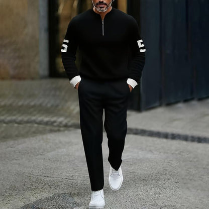 Herren-Casual-Set mit halblangem Reißverschluss: Pullover und Hose