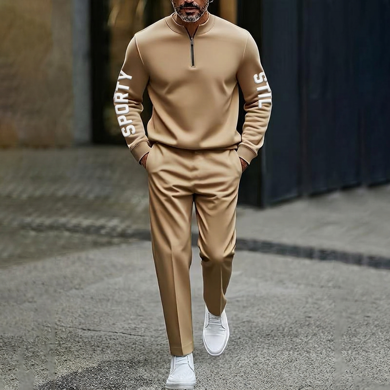 Herren-Casual-Set mit halblangem Reißverschluss: Pullover und Hose