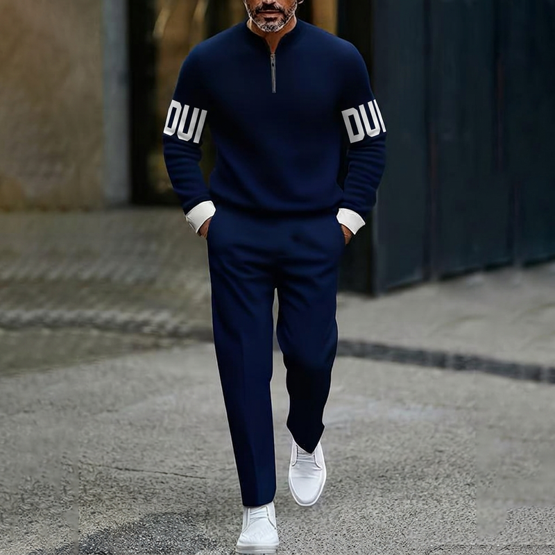 Herren-Casual-Set mit halblangem Reißverschluss: Pullover und Hose