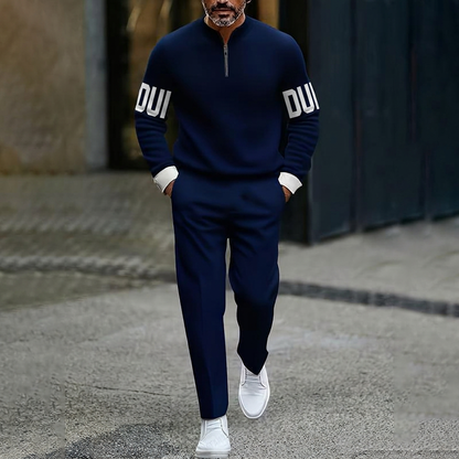 Herren-Casual-Set mit halblangem Reißverschluss: Pullover und Hose