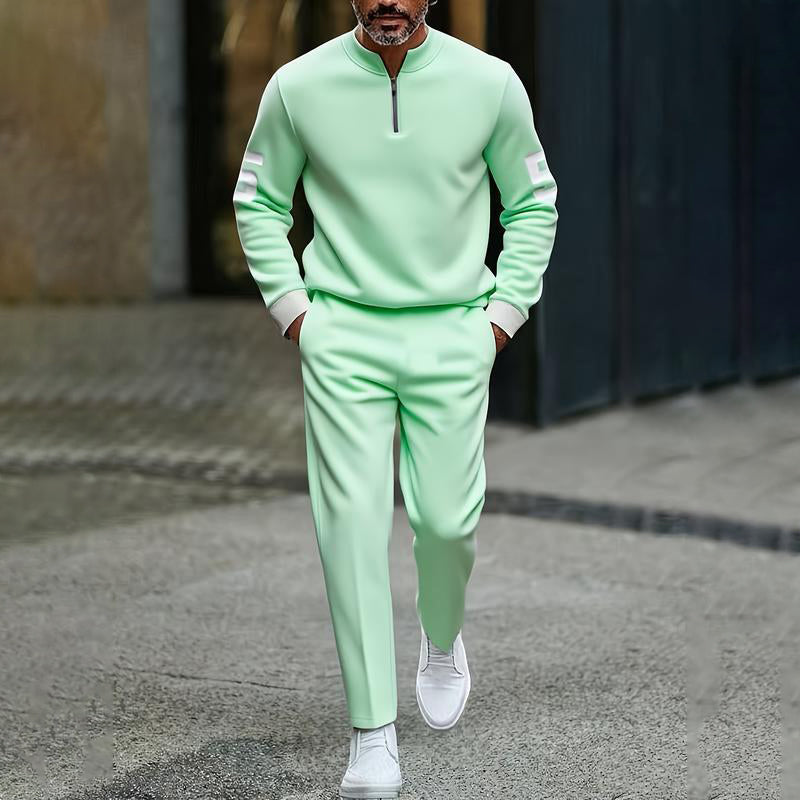 Herren-Casual-Set mit halblangem Reißverschluss: Pullover und Hose