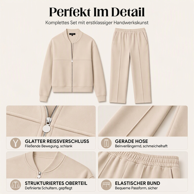 Damen-Set aus Jacke mit Reißverschluss und gerade geschnittenen Hosen