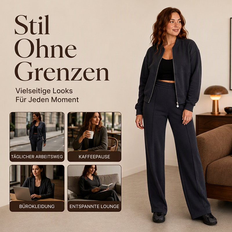 Damen-Set aus Jacke mit Reißverschluss und gerade geschnittenen Hosen