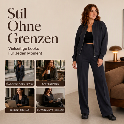Damen-Set aus Jacke mit Reißverschluss und gerade geschnittenen Hosen
