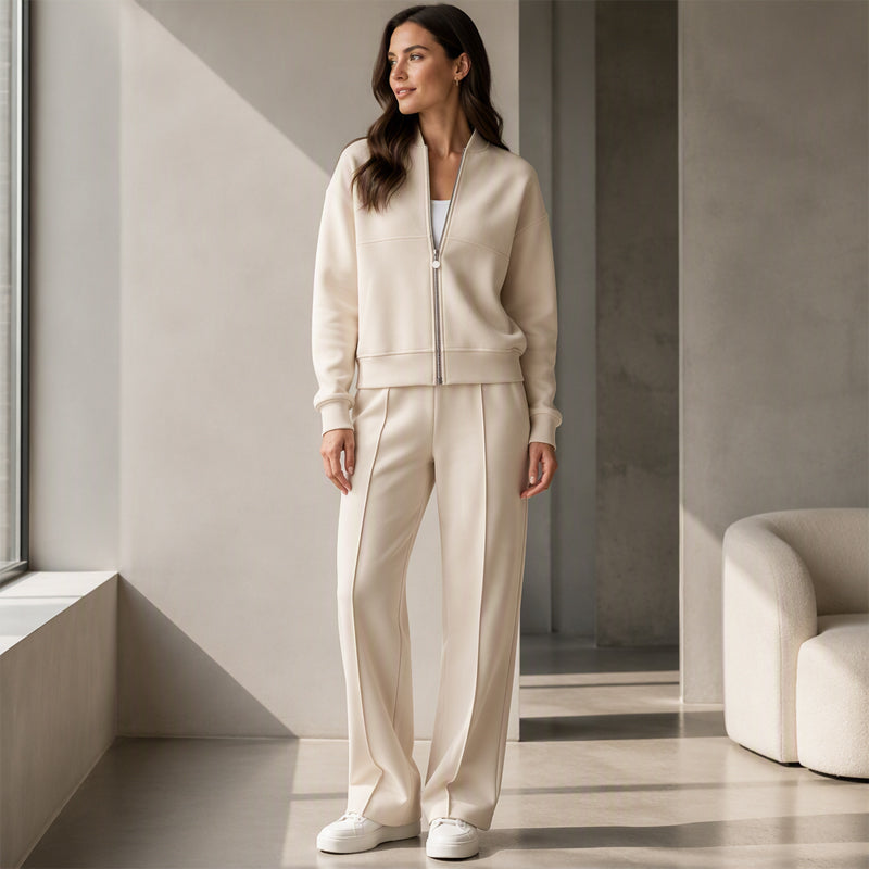 Damen-Set aus Jacke mit Reißverschluss und gerade geschnittenen Hosen