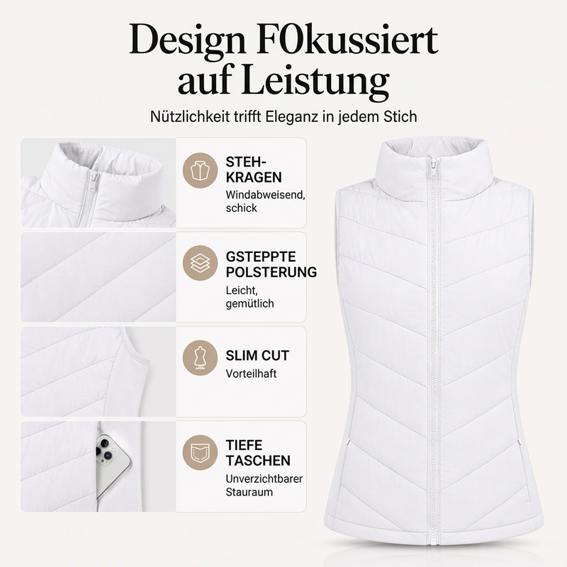Damen gesteppte Stehkragen-Pufferweste
