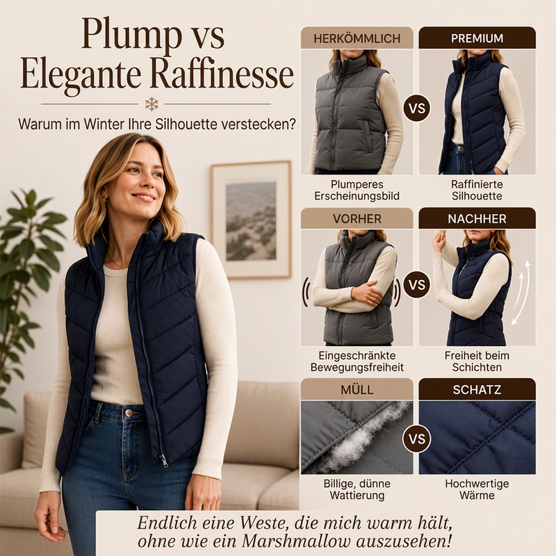 Damen gesteppte Stehkragen-Pufferweste