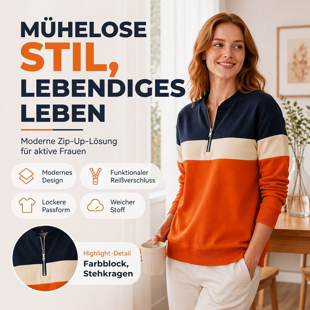 📢🎉50%Rabatt!!!🛍️✨Damen-Sweatshirt mit Farbblock und halbem Reißverschluss