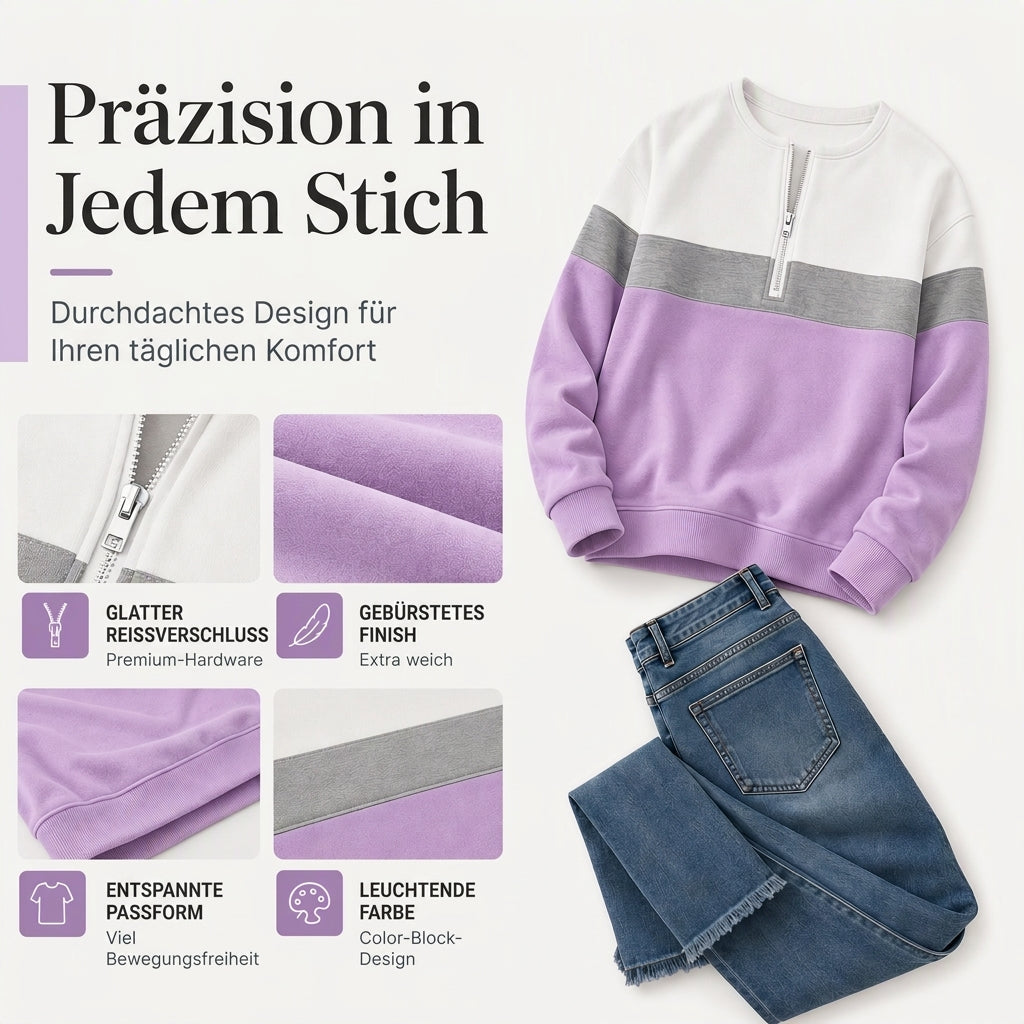 📢🎉50%Rabatt!!!🛍️✨Damen-Sweatshirt mit Farbblock und halbem Reißverschluss