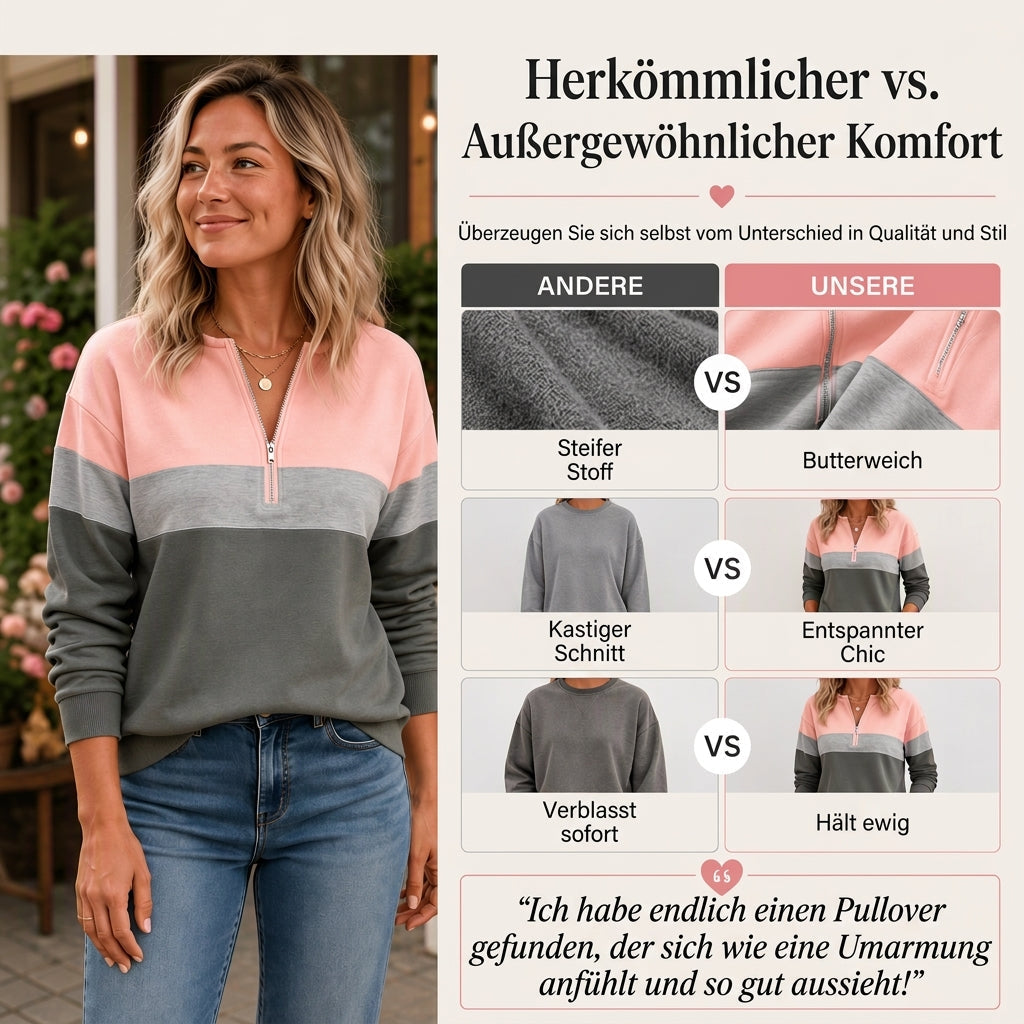 📢🎉50%Rabatt!!!🛍️✨Damen-Sweatshirt mit Farbblock und halbem Reißverschluss
