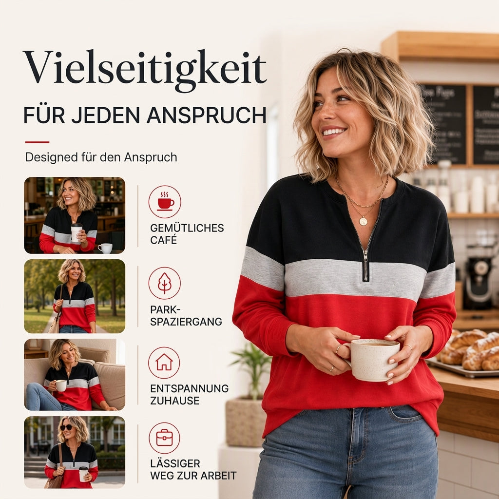 📢🎉50%Rabatt!!!🛍️✨Damen-Sweatshirt mit Farbblock und halbem Reißverschluss