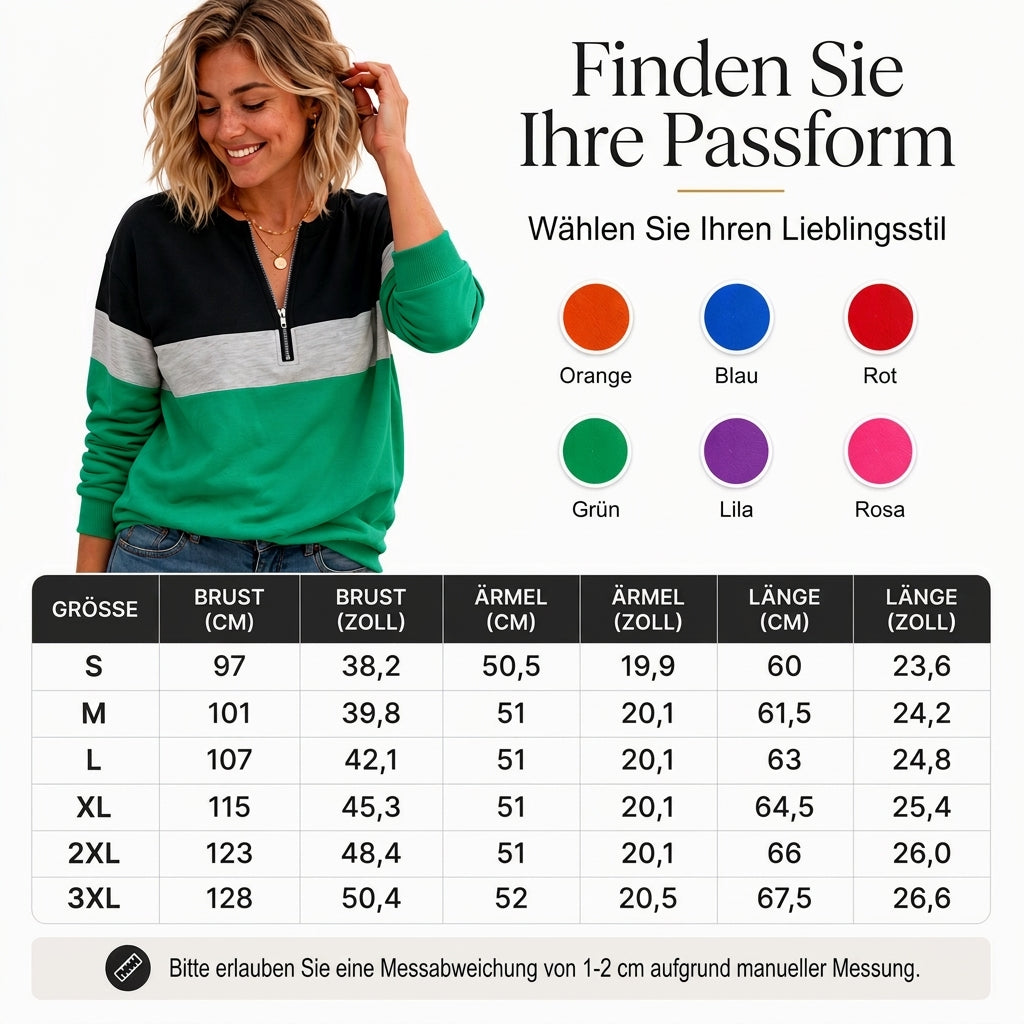📢🎉50%Rabatt!!!🛍️✨Damen-Sweatshirt mit Farbblock und halbem Reißverschluss
