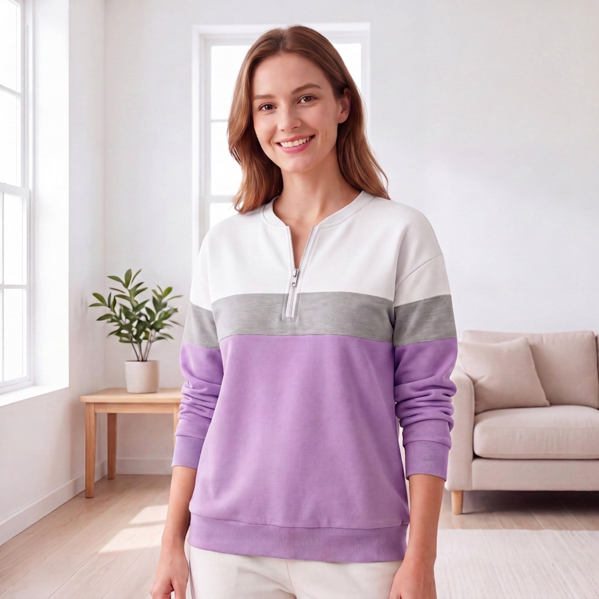 📢🎉50%Rabatt!!!🛍️✨Damen-Sweatshirt mit Farbblock und halbem Reißverschluss