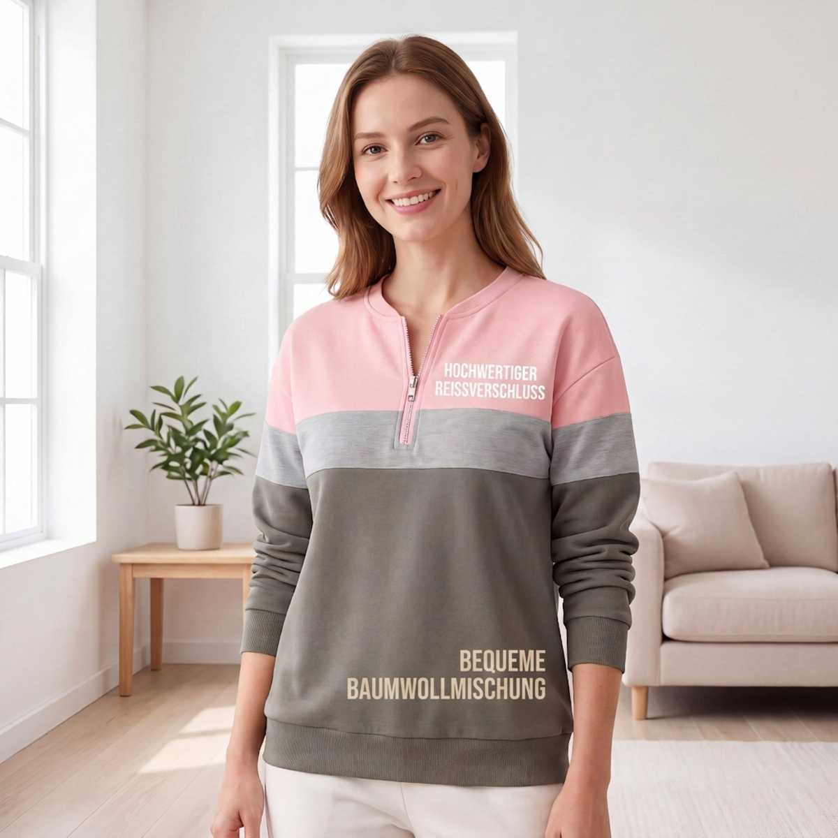📢🎉50%Rabatt!!!🛍️✨Damen-Sweatshirt mit Farbblock und halbem Reißverschluss