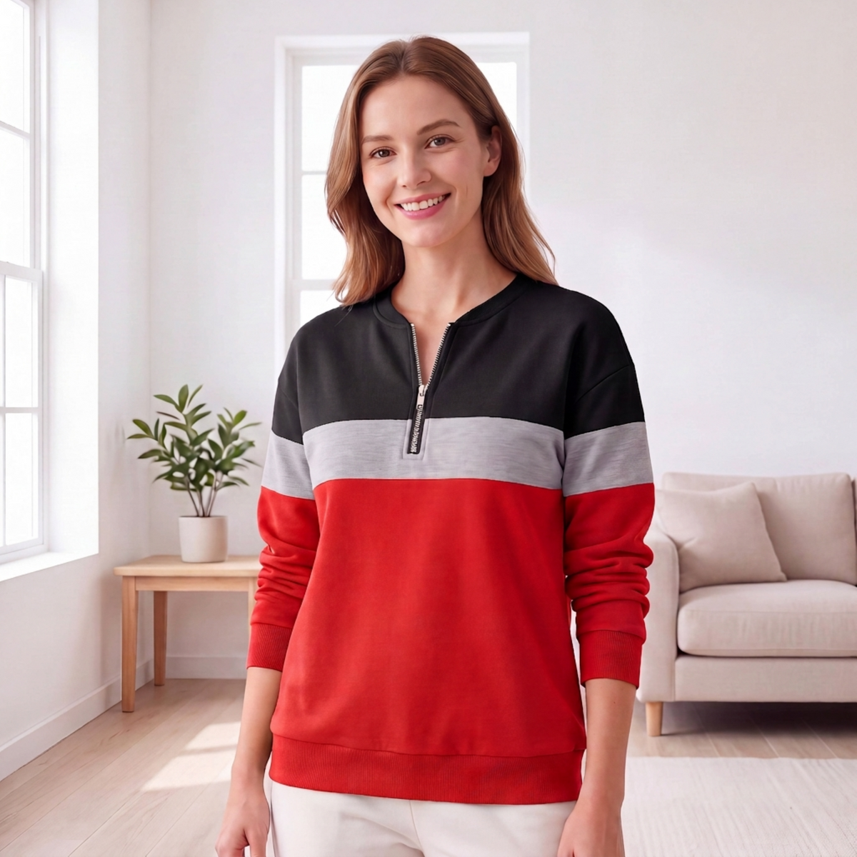 📢🎉50%Rabatt!!!🛍️✨Damen-Sweatshirt mit Farbblock und halbem Reißverschluss