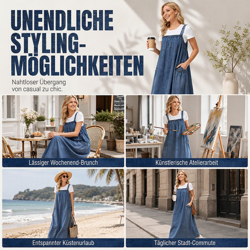 📢🎉50%Rabatt!!!🛍️✨Übergroßes lässiges Jeans-Maxikleid mit Trägern für Damen