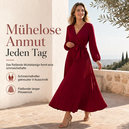 📢📢50% Rabatt!!! 🎉✨ Elegantes Damen-Maxikleid im Wickellook mit V-Ausschnitt & Falten