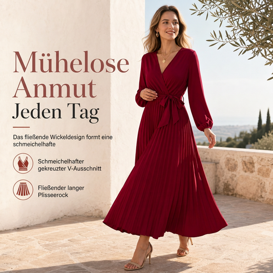 Elegantes Damen-Maxikleid im Wickellook mit V-Ausschnitt und Falten