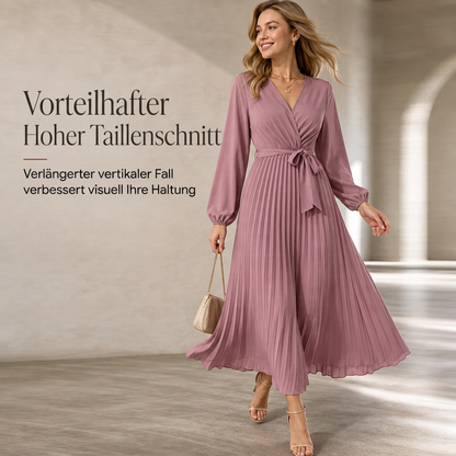 📢📢50% Rabatt!!! 🎉✨ Elegantes Damen-Maxikleid im Wickellook mit V-Ausschnitt & Falten