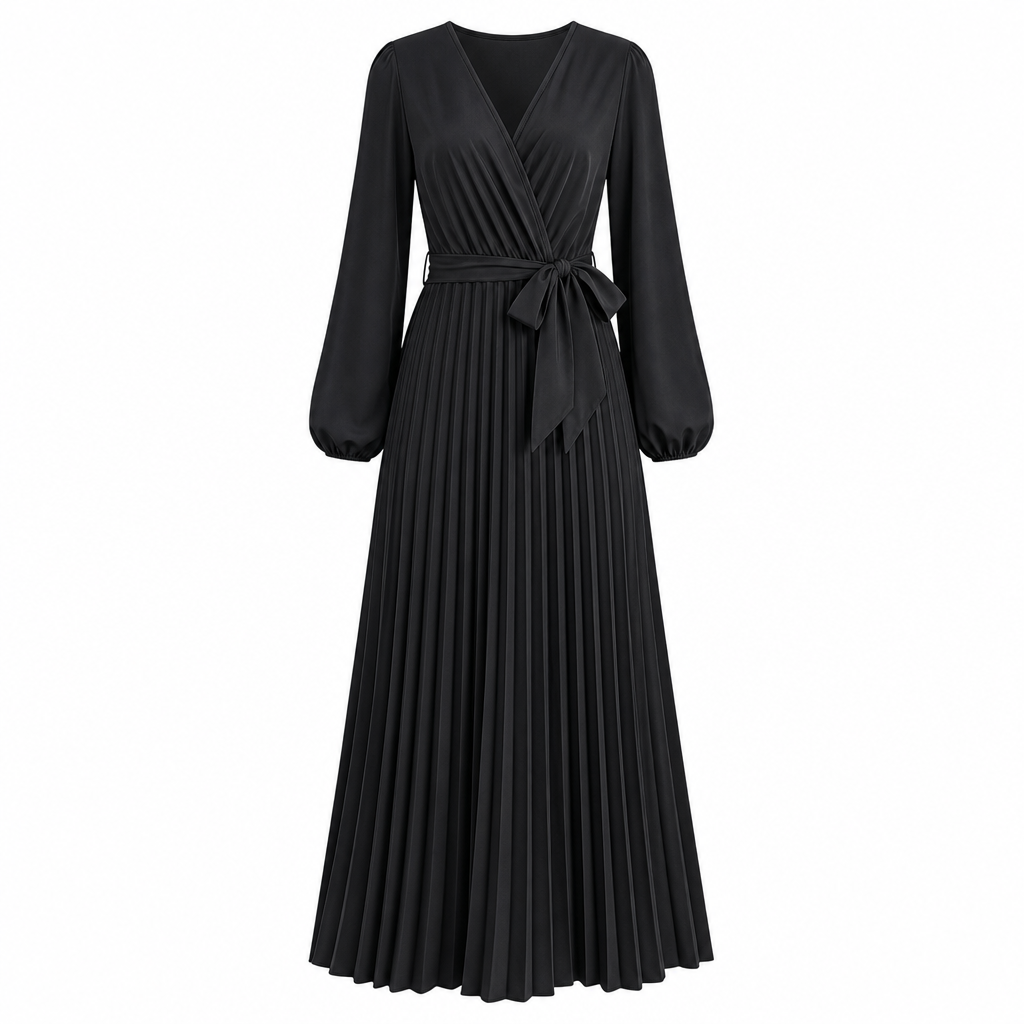 📢📢50% Rabatt!!! 🎉✨ Elegantes Damen-Maxikleid im Wickellook mit V-Ausschnitt & Falten