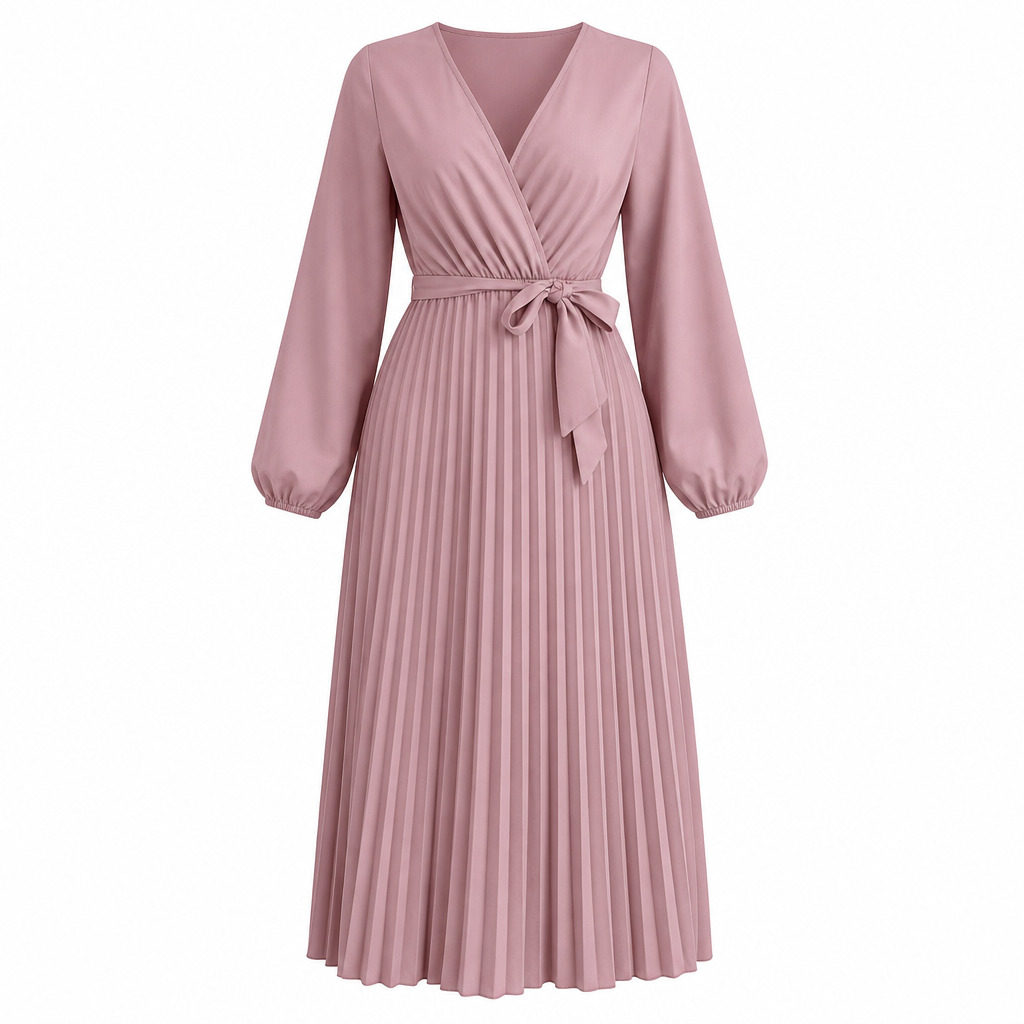 📢📢50% Rabatt!!! 🎉✨ Elegantes Damen-Maxikleid im Wickellook mit V-Ausschnitt & Falten