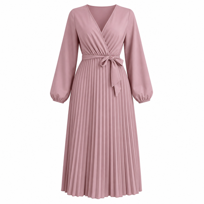 📢📢50% Rabatt!!! 🎉✨ Elegantes Damen-Maxikleid im Wickellook mit V-Ausschnitt & Falten