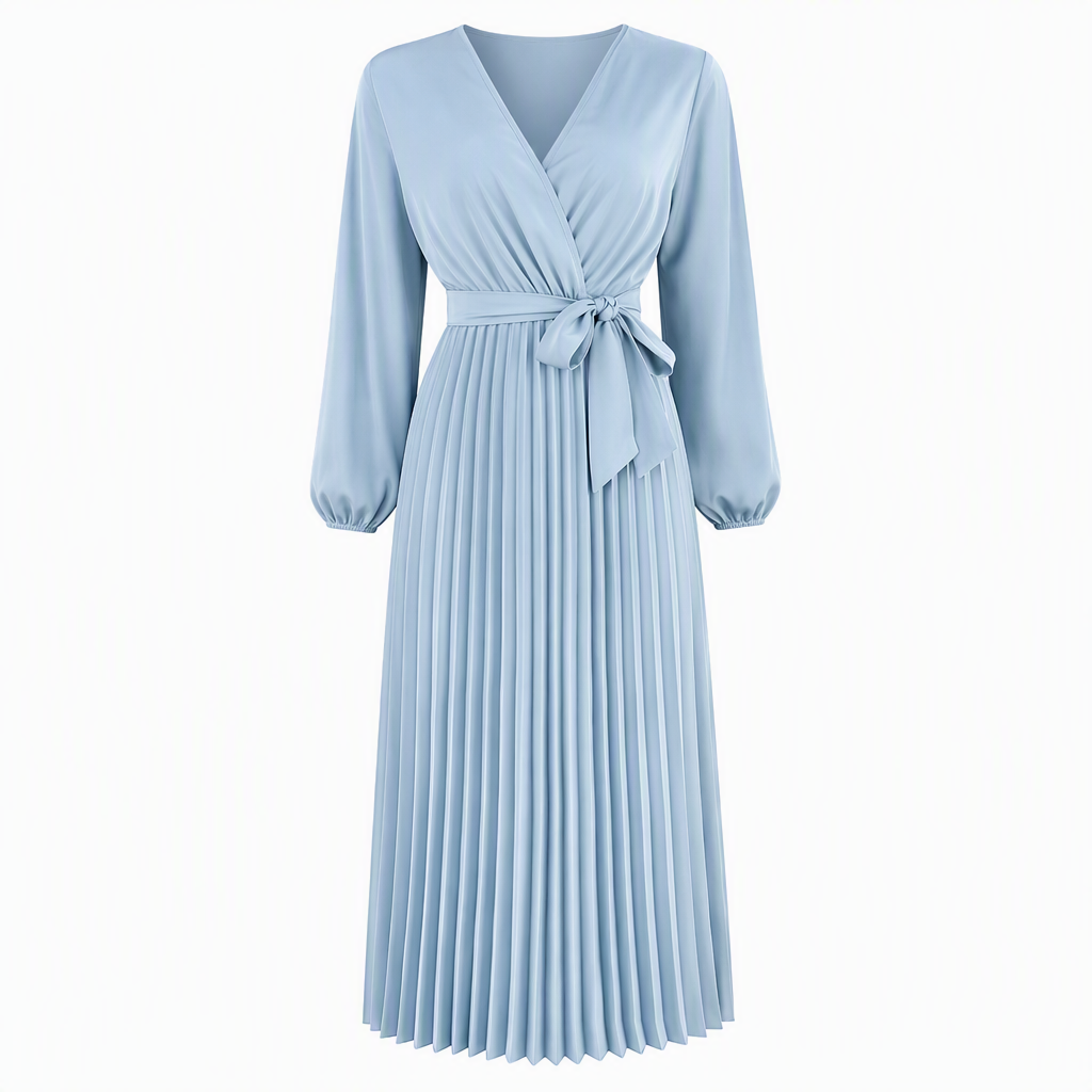 📢📢50% Rabatt!!! 🎉✨ Elegantes Damen-Maxikleid im Wickellook mit V-Ausschnitt & Falten