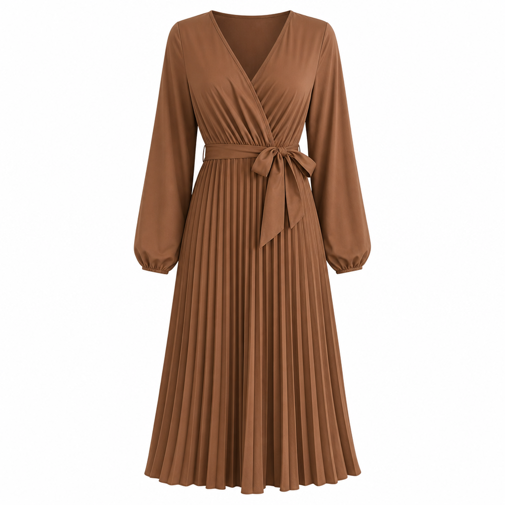📢📢50% Rabatt!!! 🎉✨ Elegantes Damen-Maxikleid im Wickellook mit V-Ausschnitt & Falten