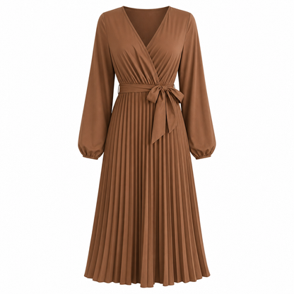 📢📢50% Rabatt!!! 🎉✨ Elegantes Damen-Maxikleid im Wickellook mit V-Ausschnitt & Falten