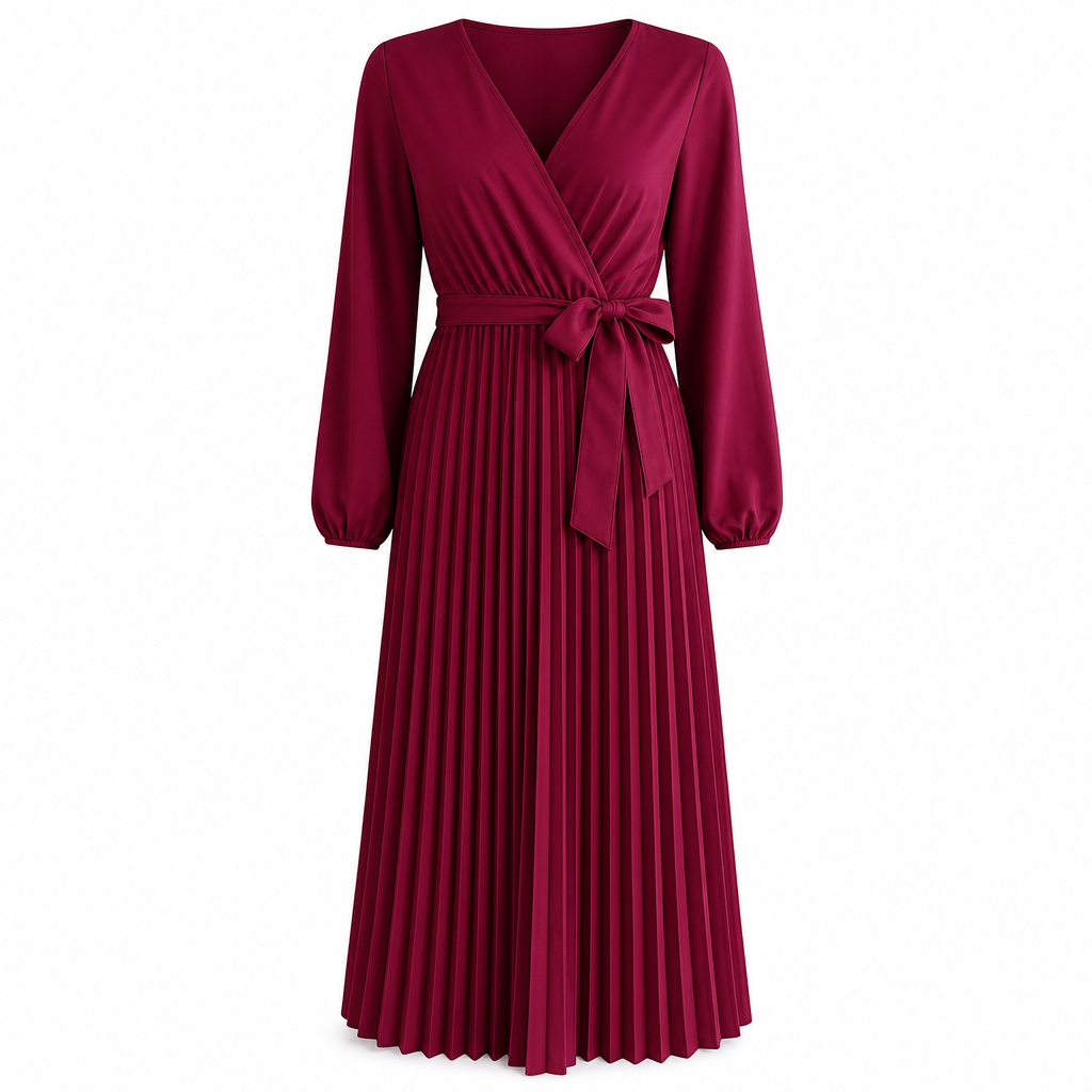 📢📢50% Rabatt!!! 🎉✨ Elegantes Damen-Maxikleid im Wickellook mit V-Ausschnitt & Falten
