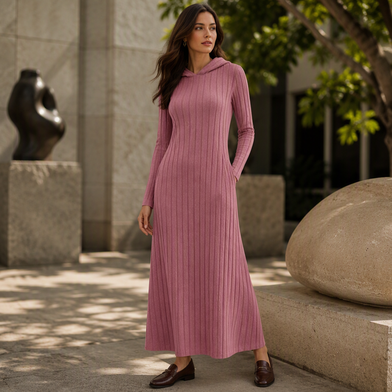 📢🎉50%Rabatt!!!🛍️✨Legeres Kapuzenkleid aus Rippstrick für Damen