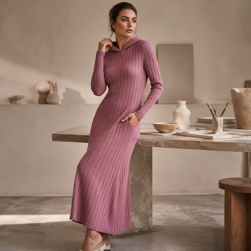 📢🎉50%Rabatt!!!🛍️✨Legeres Kapuzenkleid aus Rippstrick für Damen