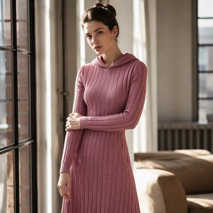 📢🎉50%Rabatt!!!🛍️✨Legeres Kapuzenkleid aus Rippstrick für Damen
