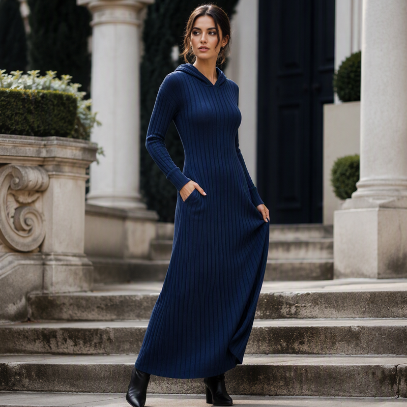 📢🎉50%Rabatt!!!🛍️✨Legeres Kapuzenkleid aus Rippstrick für Damen