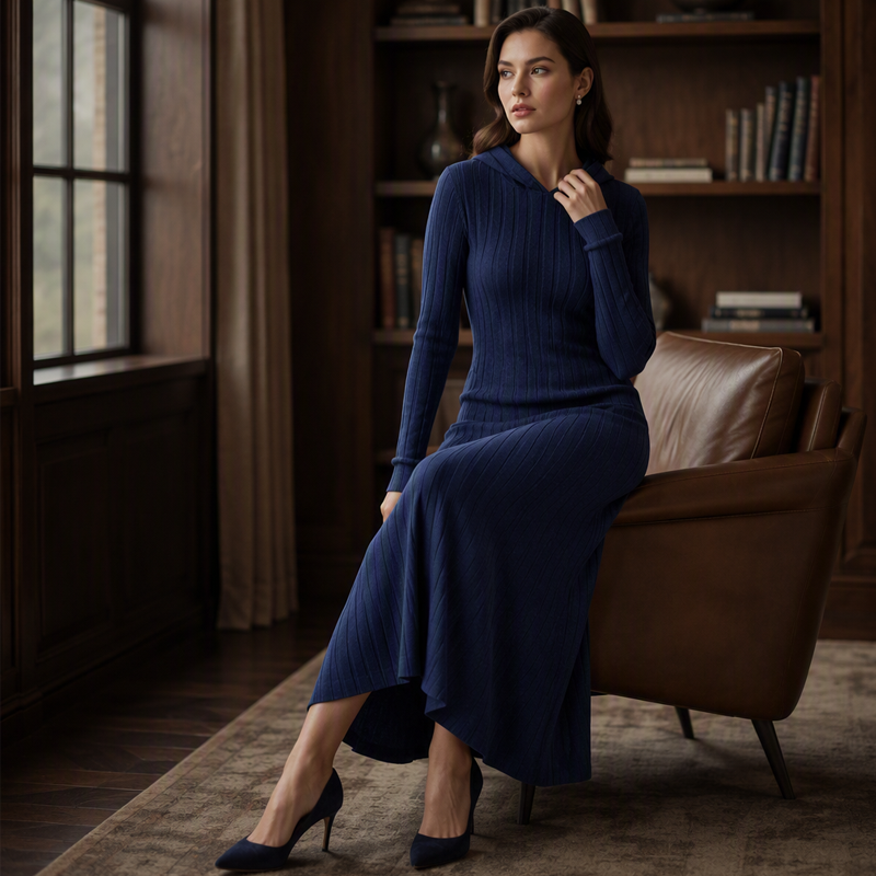 📢🎉50%Rabatt!!!🛍️✨Legeres Kapuzenkleid aus Rippstrick für Damen