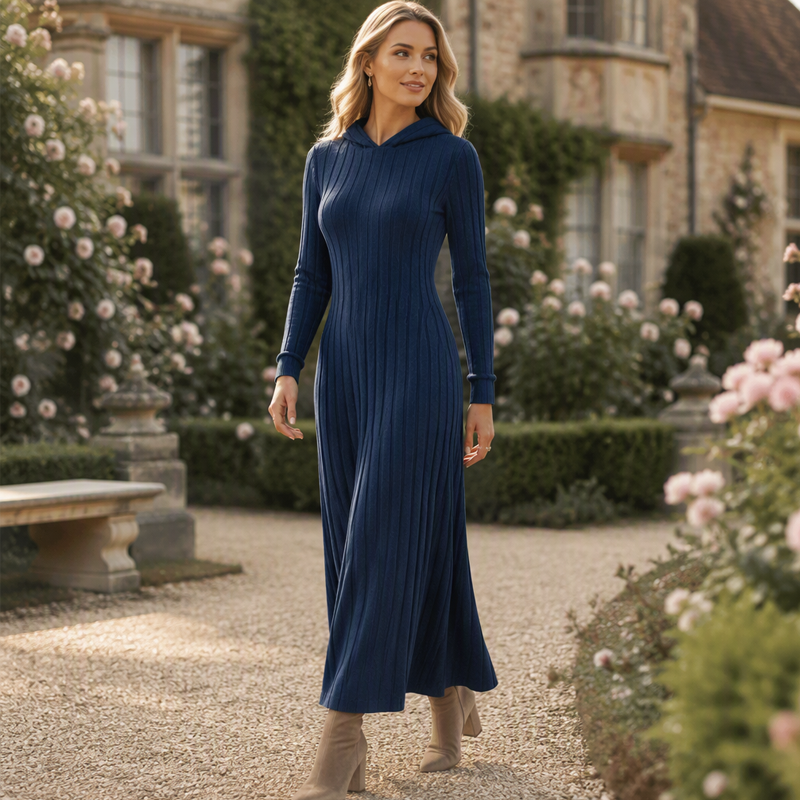 📢🎉50%Rabatt!!!🛍️✨Legeres Kapuzenkleid aus Rippstrick für Damen