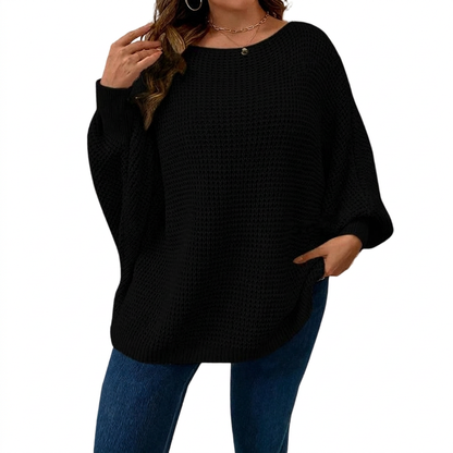 Locker gestrickter Damenpullover mit Fledermausärmeln