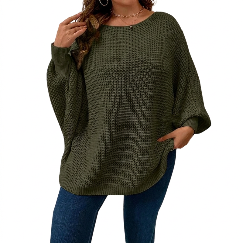 Locker gestrickter Damenpullover mit Fledermausärmeln