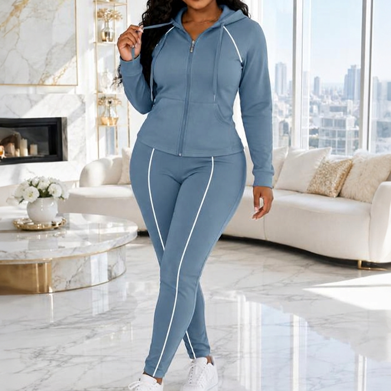 📢🎉50%Rabatt!!!🛍️✨Sportliches Kapuzenjacken- und Hosen-Set mit Reißverschluss für Damen