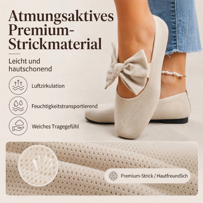 👢 Feminin & bequem – Flache Strick-Ballerinas mit Schleife – Eckige Zehenpartie, weicher Strick & vielseitig kombinierbar – Jetzt 50% Rabatt! versandfrei